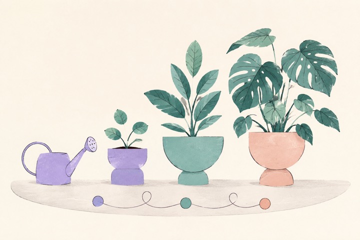 Illustration eines wachsenden Sprösslings als Sinnbild für Gewohnheitsbildung