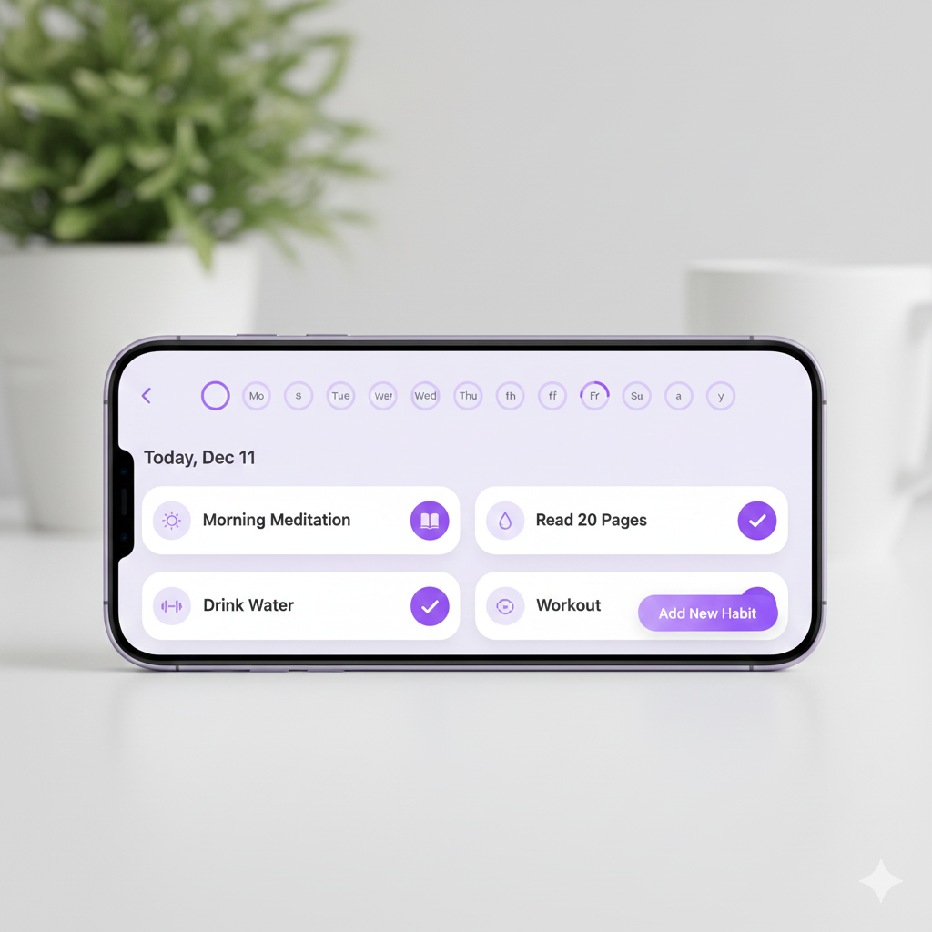 Productify habit tracker app screenshot showing clean interface for tracking daily habits, streaks, and goals